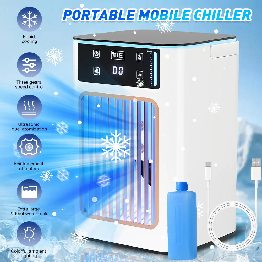 Dealsforyou 3-in-1 Portable Air Conditioner Fan with Dual Mist Speeds - Personal Evaporative Cooler for Bedroom, Office, and Camping, Featuring 1800mAh Battery and 500ml Water Tank (Not an AC Unit)