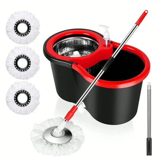 Spin Mop and Bucket with Wringer Set with 3 Microfiber Mop Replacement Heads and 61" Stainless Steel Adjustable Handle for Floor AEHOME