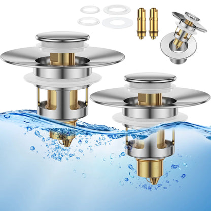 JOMST Bath Universal 2-In-1 Bathroom Sink Stopper, Pop-Up with Anti-Clog Removable Stainless Steel Filter Basket Drain Hair Stopper, Anti-Odor Stopper