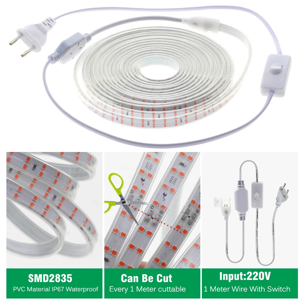 LED Grow Strip Full Spectrum Double Row Lamp Beads LED Grow Light AC220V Phyto Lamp for Plants Flowers Greenhouses Hydroponic