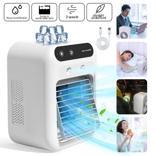 Dealsforyou 3-in-1 Portable Air Conditioner Fan with Dual Mist Speeds - Personal Evaporative Cooler for Bedroom, Office, and Camping, Featuring 1800mAh Battery and 500ml Water Tank (Not an AC Unit)