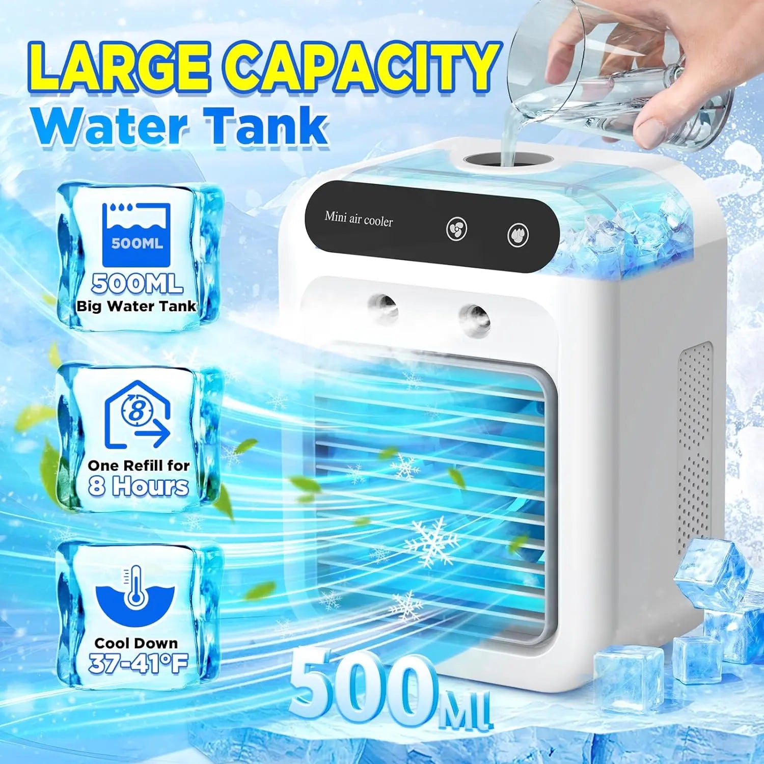 Dealsforyou 3-in-1 Portable Air Conditioner Fan with Dual Mist Speeds - Personal Evaporative Cooler for Bedroom, Office, and Camping, Featuring 1800mAh Battery and 500ml Water Tank (Not an AC Unit)