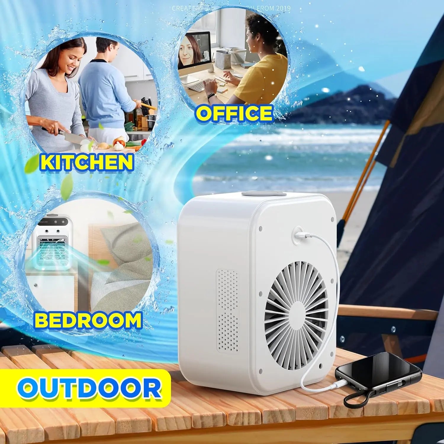 Dealsforyou 3-in-1 Portable Air Conditioner Fan with Dual Mist Speeds - Personal Evaporative Cooler for Bedroom, Office, and Camping, Featuring 1800mAh Battery and 500ml Water Tank (Not an AC Unit)