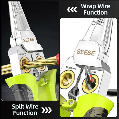 SEESE 8 in 1 Wire Stripper Twister for Cutting and Pulling Wires, Voltage Tester Pliers,Cable Scissors, 12V to 250V Live,Null,Hot Wire Judgment AC DC, Audible and Flashing LED Alarms