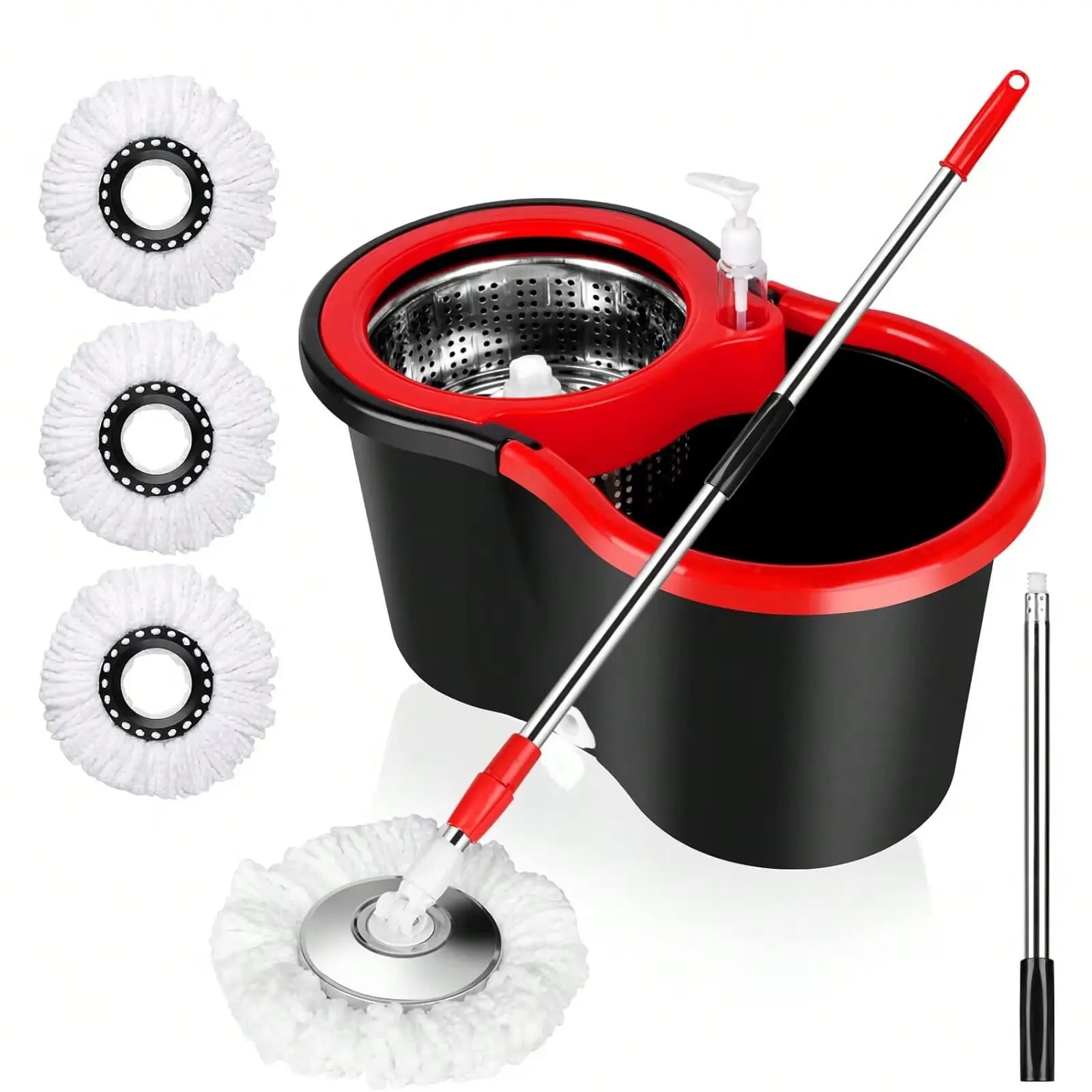 Spin Mop and Bucket with Wringer Set with 3 Microfiber Mop Replacement Heads and 61" Stainless Steel Adjustable Handle for Floor AEHOME