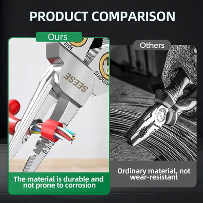 SEESE 8 in 1 Wire Stripper Twister for Cutting and Pulling Wires, Voltage Tester Pliers,Cable Scissors, 12V to 250V Live,Null,Hot Wire Judgment AC DC, Audible and Flashing LED Alarms