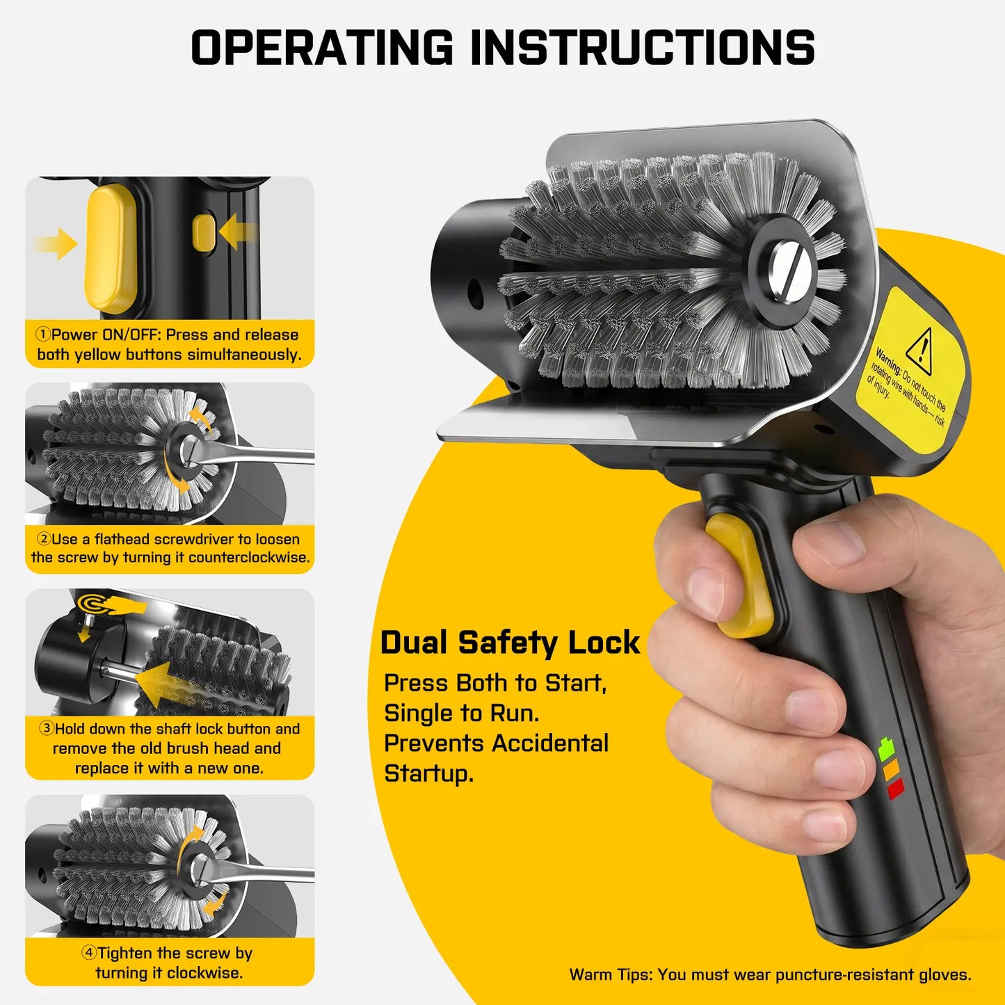 SOARFLY G9 Cordless Electric Grill Brush with 600RPM Motor, Safety Locks, and Two 304 Stainless Steel Brush Heads - Compact Design for Tight Spaces and Corners