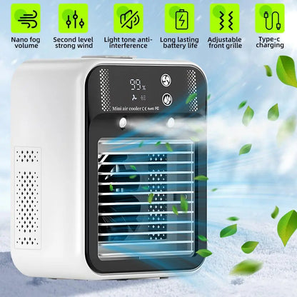 Dealsforyou 3-in-1 Portable Air Conditioner Fan with Dual Mist Speeds - Personal Evaporative Cooler for Bedroom, Office, and Camping, Featuring 1800mAh Battery and 500ml Water Tank (Not an AC Unit)