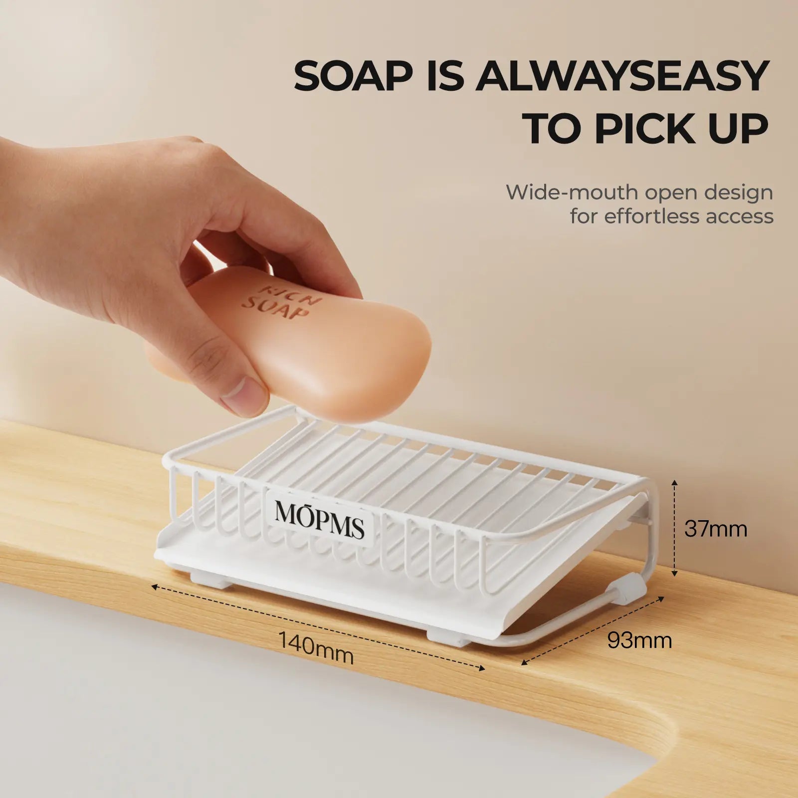MOPMS Self-Draining Soap Dish Set, 2-Piece Carbon Steel Bar Soap Holder with Waterfall Design, Rustproof Soap Saver for Bathroom, Shower, Kitchen Sink, and Countertop