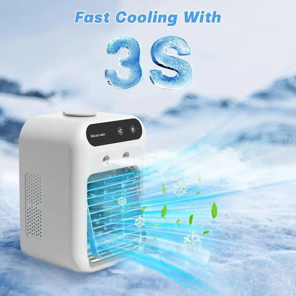Dealsforyou 3-in-1 Portable Air Conditioner Fan with Dual Mist Speeds - Personal Evaporative Cooler for Bedroom, Office, and Camping, Featuring 1800mAh Battery and 500ml Water Tank (Not an AC Unit)