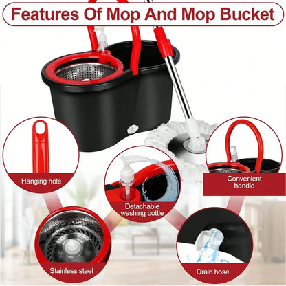 Spin Mop and Bucket with Wringer Set with 3 Microfiber Mop Replacement Heads and 61" Stainless Steel Adjustable Handle for Floor AEHOME