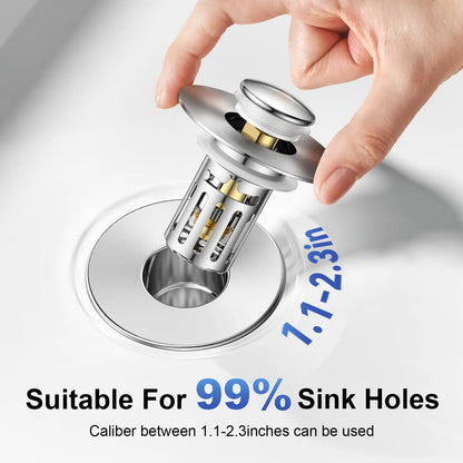 JOMST Bath Universal 2-In-1 Bathroom Sink Stopper, Pop-Up with Anti-Clog Removable Stainless Steel Filter Basket Drain Hair Stopper, Anti-Odor Stopper