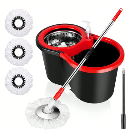 Spin Mop and Bucket with Wringer Set with 3 Microfiber Mop Replacement Heads and 61" Stainless Steel Adjustable Handle for Floor AEHOME