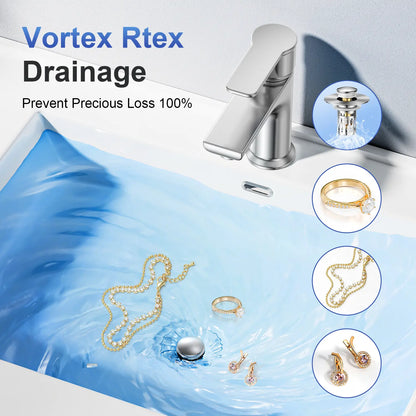 JOMST Bath Universal 2-In-1 Bathroom Sink Stopper, Pop-Up with Anti-Clog Removable Stainless Steel Filter Basket Drain Hair Stopper, Anti-Odor Stopper
