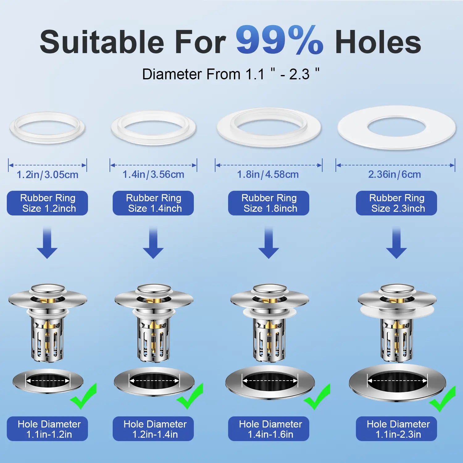 JOMST Bath Universal 2-In-1 Bathroom Sink Stopper, Pop-Up with Anti-Clog Removable Stainless Steel Filter Basket Drain Hair Stopper, Anti-Odor Stopper