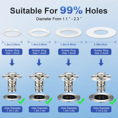JOMST Bath Universal 2-In-1 Bathroom Sink Stopper, Pop-Up with Anti-Clog Removable Stainless Steel Filter Basket Drain Hair Stopper, Anti-Odor Stopper