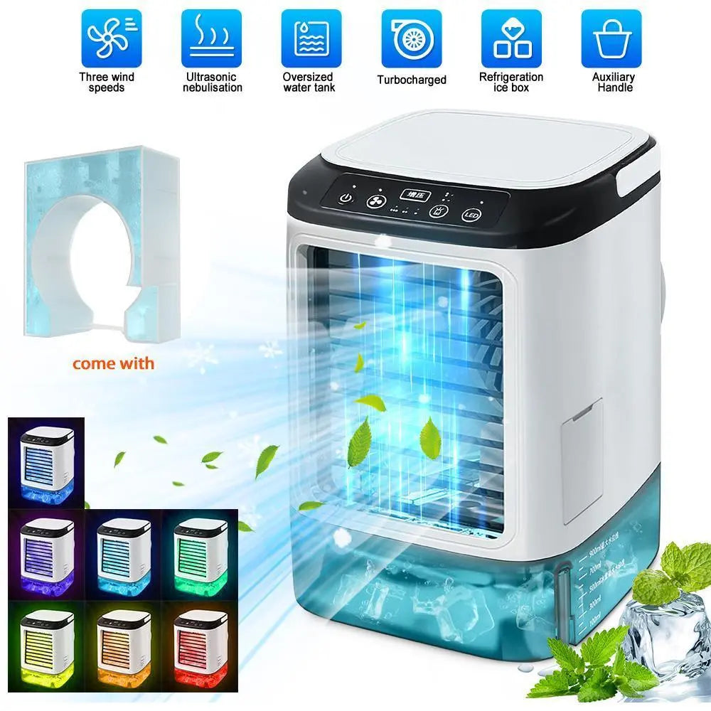 Dealsforyou 3-in-1 Portable Air Conditioner Fan with Dual Mist Speeds - Personal Evaporative Cooler for Bedroom, Office, and Camping, Featuring 1800mAh Battery and 500ml Water Tank (Not an AC Unit)